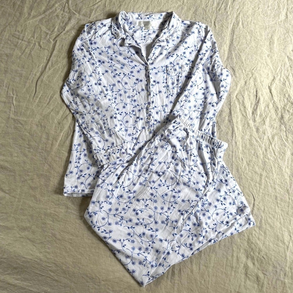 Eileen West Flannel Pajama Set M Blue Floral